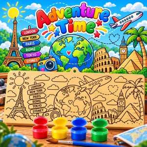 Wooden Paint & Create Kit β 10 Γ 25 cm A fun Adventure Time kit designed for children aged 8β12. Each 10 Γ 25 cm wooden board is laser-engraved with a detailed design ready to paint. With 4 bright colours and a paintbrush included, children can create their own colourful masterpiece and then display it as a keepsake.
