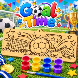 Goal Time designed for children aged 8β12. Each 10 Γ 25 cm wooden board is laser-engraved with a detailed design ready to paint. With 4 bright colours and a paintbrush included, children can create their own colourful masterpiece and then display it as a keepsake.